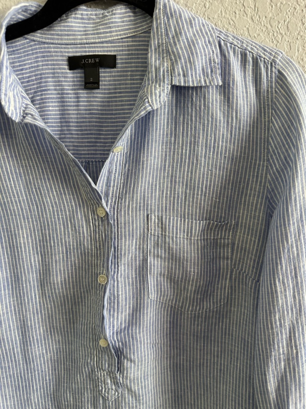 J.Crew Blue White Stripe Popover Button Front Shirt Women’s Size 2 Cotton - Picture 2 of 8